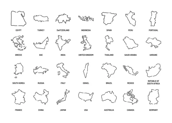 Иконки Черной Линии Стран Установлены Разные Страны Мира Континентов Пиктограмма — стоковое фото