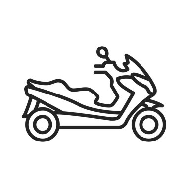 Beyaz arka planda scooter siyah çizgili bir simgeye binmek. Aşırıya kaçmış. Scooter numaraları. Web sayfası için piktogram, mobil uygulama, tanıtım. Ui Ux Gui tasarım elemanı. Düzenlenebilir vuruş