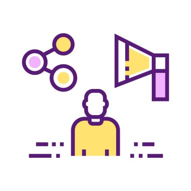 Dağıtım kanalları renk çizgisi simgesi. Sosyal medyum ve terfi. Web sayfası için piktogram, mobil uygulama, tanıtım. UI UX GUI tasarım elemanı. Düzenlenebilir vuruş