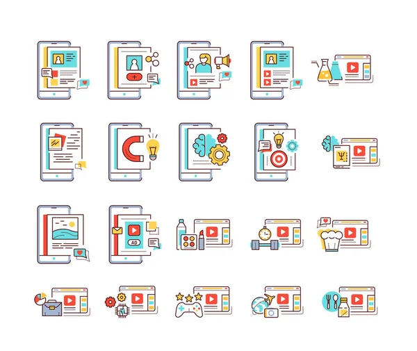 Блоги Сайте Цветовая Гамма Смартфона Потоковое Видео Продвижения Контента Вологинг — стоковый вектор