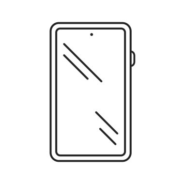 Akıllı telefon, ekran, menü tuşu ve kamera siyah çizgi simgesi. Ön manzara. Elektronik cihaz. Web sayfası için piktogram, mobil uygulama, tanıtım. Düzenlenebilir vuruş