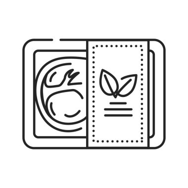Siyah ambalaj simgesinde bitki temelli et. Bitkilerden yapılmış paketlenmiş et. Web sayfası için piktogram, mobil uygulama, tanıtım. UI UX GUI tasarım elemanı. Düzenlenebilir vuruş