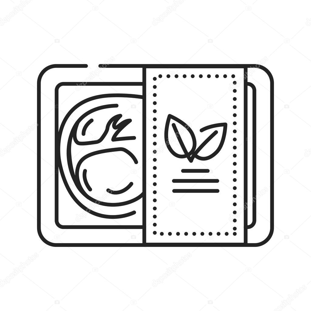 Plant-based meat in packaging black line icon. Packaged meat made from plants. Pictogram for web page, mobile app, promo. UI UX GUI design element. Editable stroke