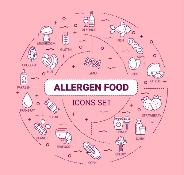 Banner Web Alimentos Para Alergia Ingredientes Alérgicos Intolerancia Alimentaria Infografías — Vector de stock