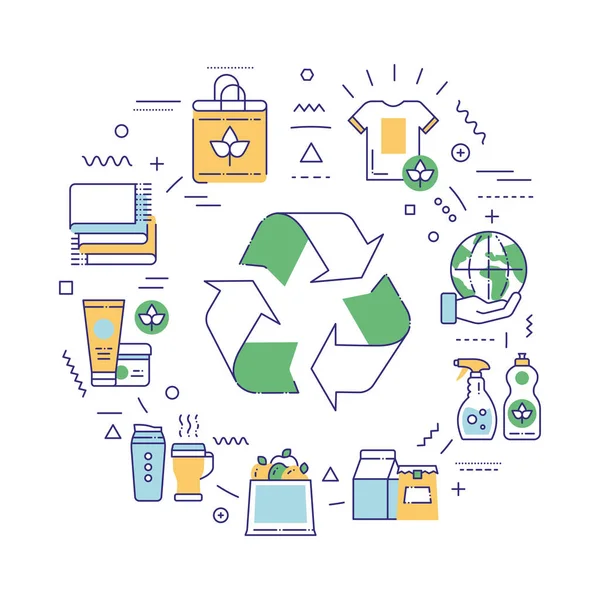 Zero Waste Web Banner Recyclingfähige Materialien Infografiken Mit Linearen Symbolen — Stockvektor