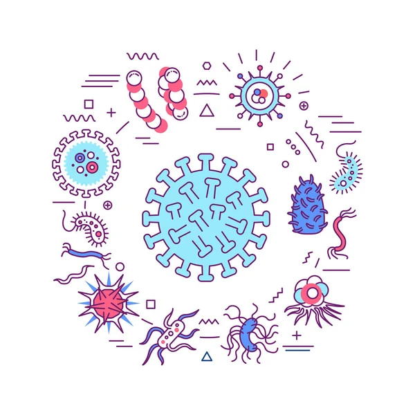 Virus Germi Banner Web Germi Microscopici Causano Malattie Infografica Con — Vettoriale Stock