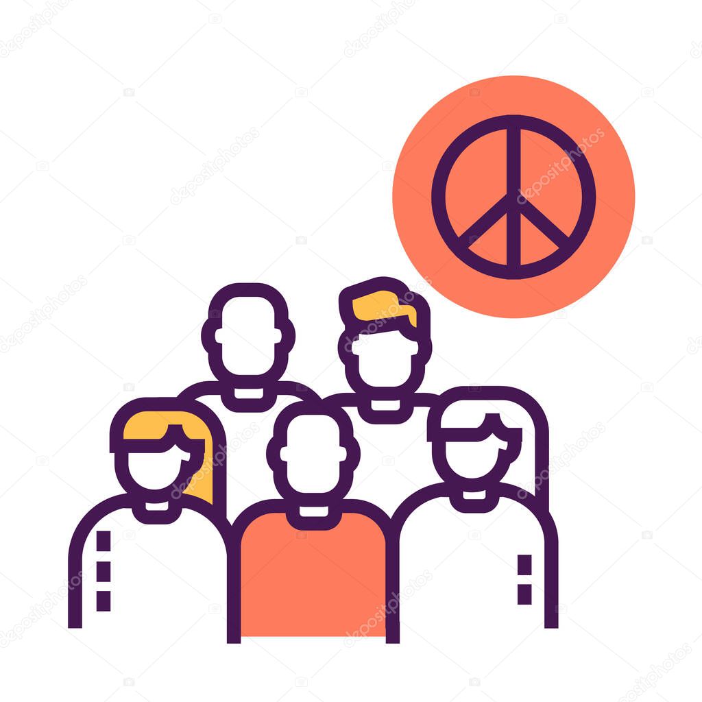 Anti war movement line color icon. Peaceful protest. Social protest. Pictogram for web page, mobile app, promo. Editable stroke.