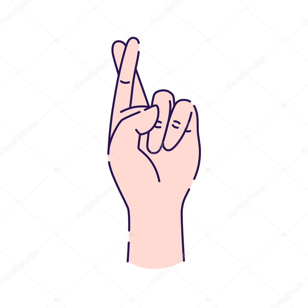 Hand showing symbol good luck line icon. Fingers crossed. Superstition, luck, white lie gesture. Pictogram for web page, mobile app, promo. UI UX GUI design element. Editable stroke