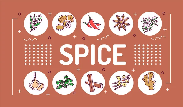 Spice Word Lettering Typography Cooking Ingredient Infographics Linear Icons Brown — Stock Vector