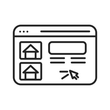 Kiralık siyah çizgi simgesi için arama evi. Web sitesi için Piktogram, mobil uygulama, tanıtım. UI UX GUI tasarım elemanı. Düzenlenebilir vuruş