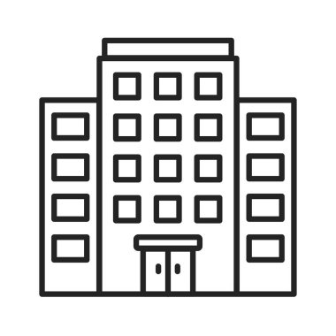 Çok katlı bina siyah çizgi ikonu. Zeminden farklı katlarda birkaç katlı bir bina. Web sayfası için piktogram, mobil uygulama, tanıtım. UI UX GUI tasarım elemanı. Düzenlenebilir vuruş