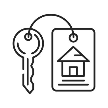 Evin anahtarı siyah çizgi simgesi. Kapıyı açabilen demir bir özellik. Web sayfası için piktogram, mobil uygulama, tanıtım. UI UX GUI tasarım elemanı. Düzenlenebilir vuruş