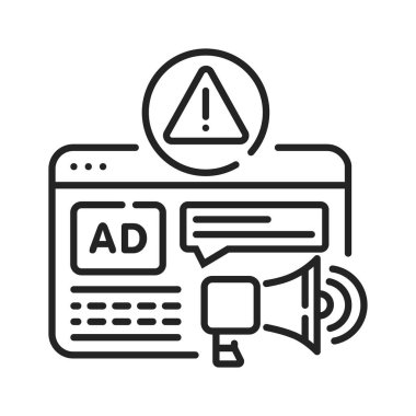 Beyaz arkaplanda tıklamalı siyah çizgi simgesi. Ağ dolandırıcılığı.