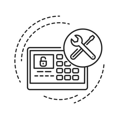 Akıllı Aygıt Kurulumu siyah çizgi simgesi. Ev otomasyonu. Elektronik cihazlar kurulumu. Tamirci servisi. Web sayfası için piktogram, mobil uygulama, tanıtım. UI UX GUI tasarım elemanı. Düzenlenebilir vuruş.