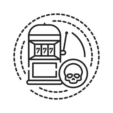 Kumar makinesi bağımlılığı siyah çizgi simgesi. Negatif sonuçlara rağmen kumar makinesinde sürekli kumar oynama dürtüsü. Web sayfası için piktogram, mobil uygulama, tanıtım. UI UX Arayüz tasarım ögesi