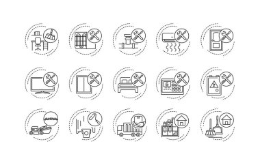 Tamirci servisi siyah çizgi simgeleri ayarlandı. Tamir işleri, bakım işleri, hem iç hem de dış işleri içerir. Tamirci servisi. Web sayfası için piktogram, mobil uygulama, tanıtım. Düzenlenebilir vuruş.