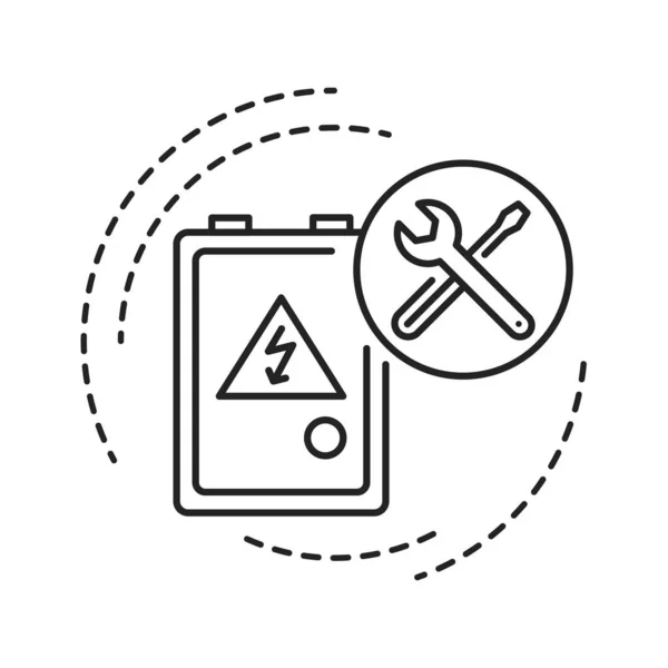 Serviço elétrico ícone de linha preta. Inclui a instalação, manutenção, reparação e manutenção de equipamentos eléctricos e electrónicos. Serviços de faz-tudo. AVC editável . —  Vetores de Stock