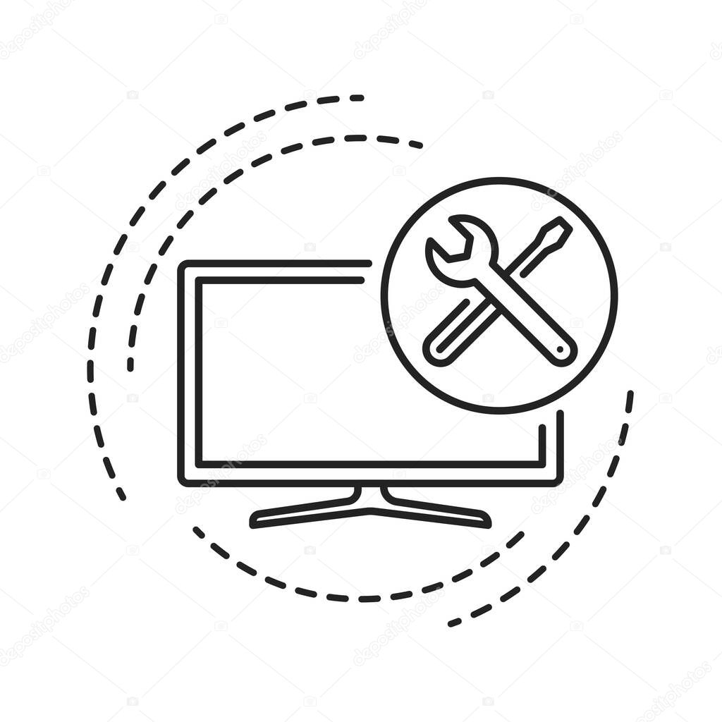 TV Installation black line icon. Connection and setup. Handyman services. Pictogram for web page, mobile app, promo. UI UX GUI design element. Editable stroke.