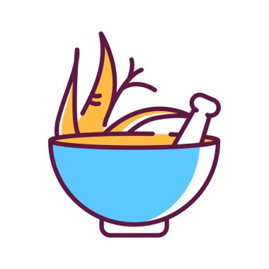 Ashwagandha kase kuru kök şifalı bitki çizgisi renk ikonu. Asya 'dan alternatif tıp. Web sayfası, mobil uygulama, düğme, logo için imza. Düzenlenebilir vuruş.