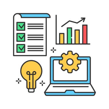 İş projesi renk çizgisi simgesi. Geliştirme süreci. Yenilik ürünü, yaratıcı fikir. Web sayfasını imzala, uygulama. UI UX GUI tasarım elemanı. Düzenlenebilir vuruş.