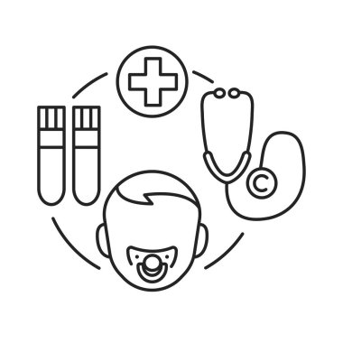 Çocuk hastalıkları siyah çizgi ikonu. Pediatrik sağlık tabelaları. Çocuk bakımı konsepti. Web sayfası için piktogram, mobil uygulama, tanıtım. UI UX Arayüz tasarım ögesi.