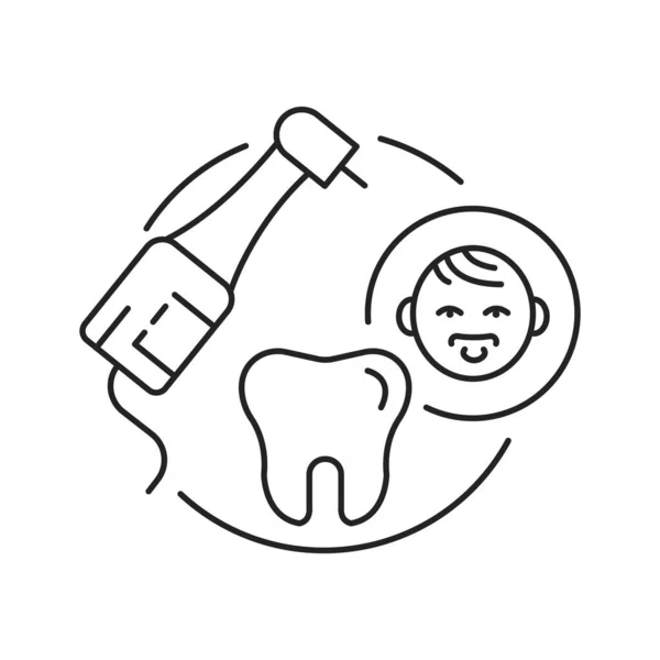 Odontologia Pediátrica Ícone Linha Preta Verificação Tratamento Dentes Crianças Pictograma —  Vetores de Stock