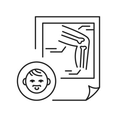 Pediatrik ortopedi siyah çizgi ikonu. Kırık ve burkulmuş çocuklarda kontrol ve tedavi. Web sayfası için piktogram, mobil uygulama, tanıtım. UI UX Arayüz tasarım ögesi.