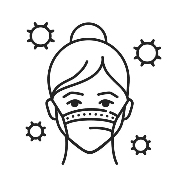 Schutzmaske Schwarze Linie Symbol Grippe Virus Epidemieprävention Piktogramm Für Webseite — Stockvektor