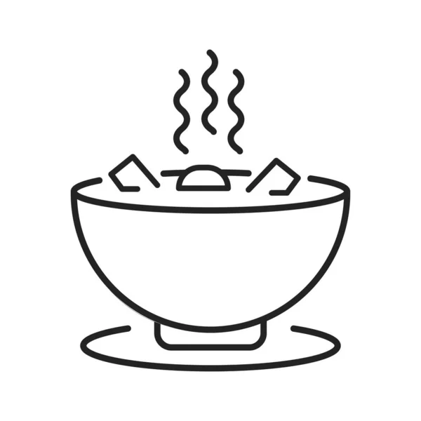 Πιάτο Σούπας Ατμό Καυτό Εικονίδιο Μαύρης Γραμμής Φαγητού Ένα Ζεστό — Διανυσματικό Αρχείο