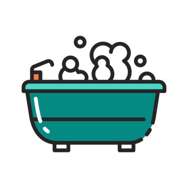 Köpük banyosu renk çizgisi simgesi. Rahatla banyo. Web sayfası için piktogram, mobil uygulama, tanıtım. Düzenlenebilir vuruş