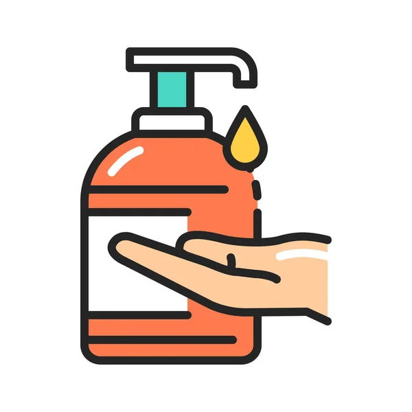 抗菌石鹸と手の色のラインアイコン 衛生用品だ ウェブページ モバイルアプリ プロモーションのためのPictogram Guiデザイン要素 編集可能 — ストックベクタ