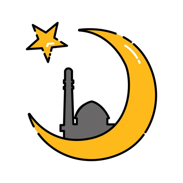 Ramadan Kareem Color Line Icon Crescent Moon Mosque Pictogram Web — Stock Vector
