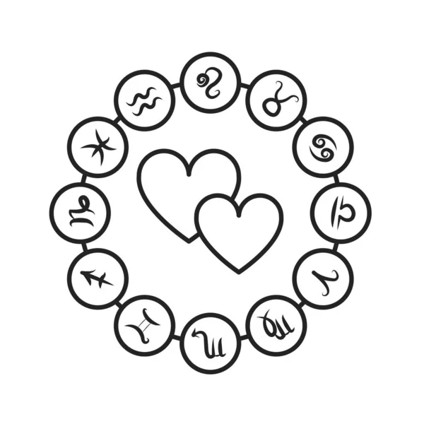 Liefde Horoscoop Zwarte Lijn Pictogram Liefde Romantiek Relaties Compatibiliteit Tussen — Stockvector