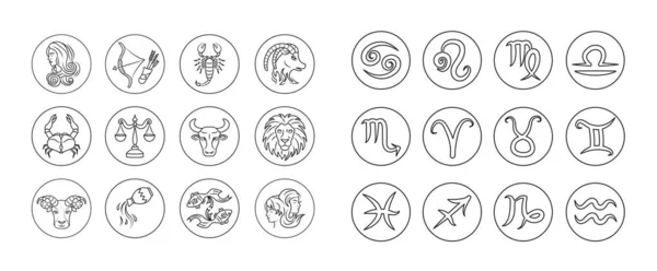Signos Del Zodíaco Conjunto Iconos Línea Negra Astrología Horóscopo Todos — Vector de stock