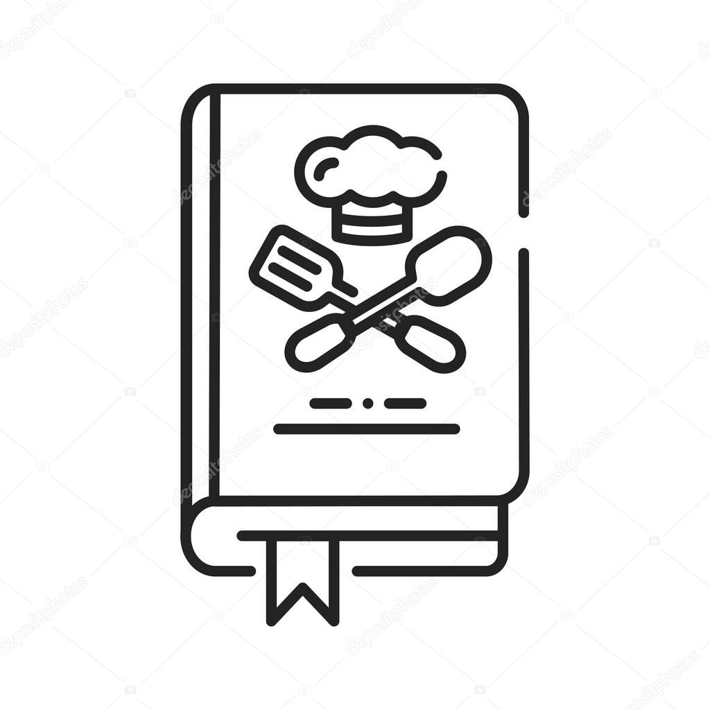 Culinary book black line icon. A kitchen reference containing recipes. Pictogram for web page, mobile app, promo. UI UX GUI design element. Editable stroke