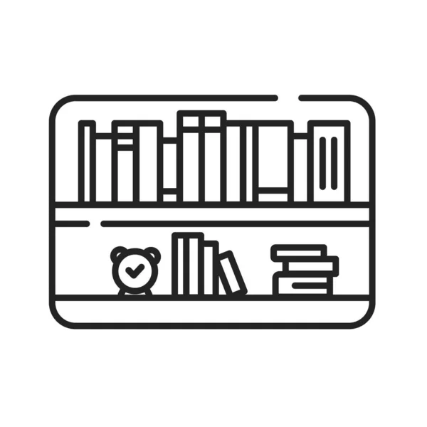 Boekenplank zwarte lijn pictogram. Meubels met horizontale planken, vaak in een kast, werden gebruikt om boeken of andere gedrukte materialen op te slaan. Pictogram voor webpagina, mobiele app, promo. UI UX GUI ontwerpelement. — Stockvector