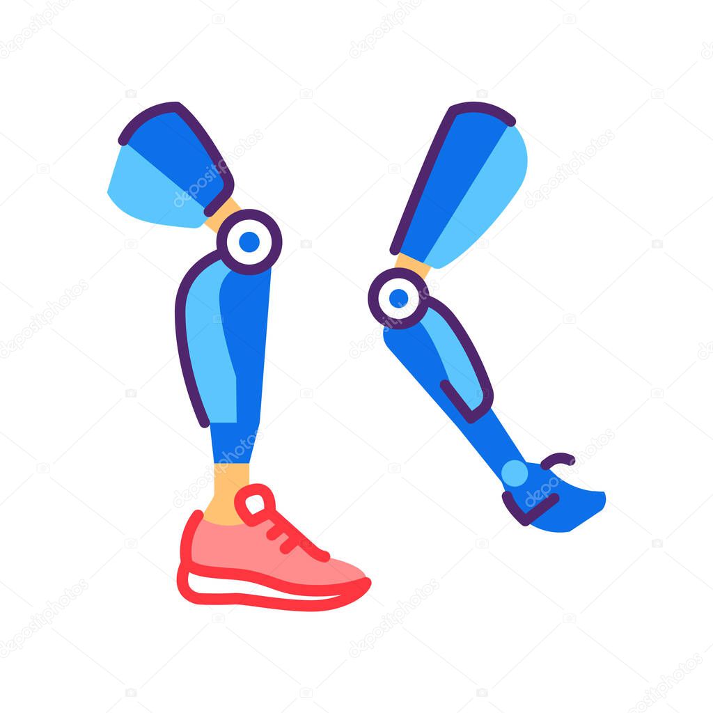 Biomedical mechanisms prostheses leg and arm line color icon. Substitutes missing parts body. Artificial limb. Sign for web page, mobile app, button, logo