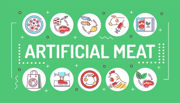 Artificial Meat Word Lettering Typography Cultured Meat Infographics Linear Icons — Stock Photo, Image