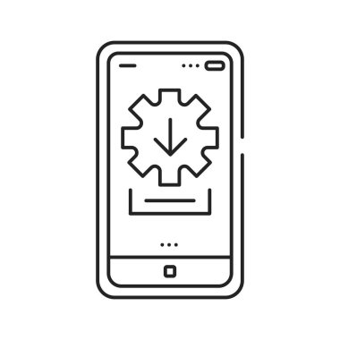 Kurucu siyah çizgi simgesi. Ürünlerinizi güvenli bir şekilde kurmak, güncellemek ve yapılandırmak için bir araçtır. Web sayfası için piktogram, mobil uygulama. UI UX GUI tasarım elemanı. Düzenlenebilir vuruş