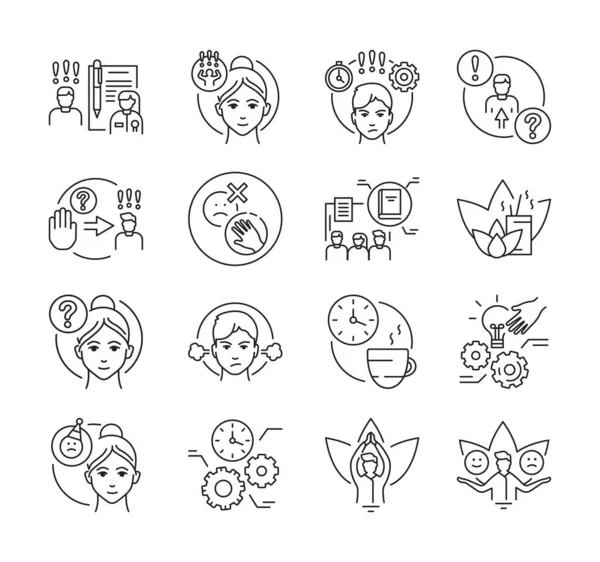 Self Control Black Line Icons Set Ability Regulate One Emotions — Stock Vector