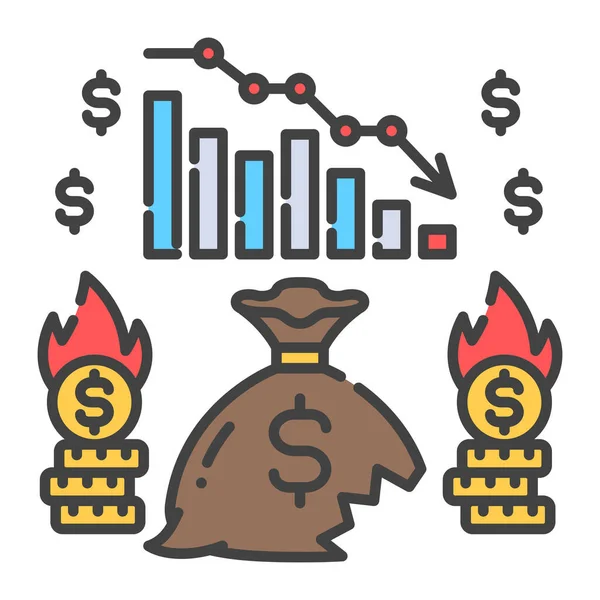 Bankruptcy color line icon. Economic crisis. Markets plunging. Sign for web page, app. UI UX GUI design element. Editable stroke