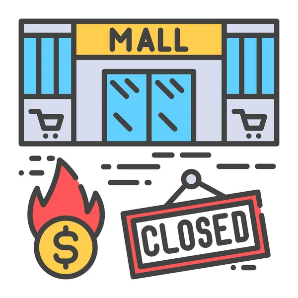 Einkaufszentrum Schließt Farbzeilensymbol Wirtschaftliche Krise Das Geschäft Bricht Zusammen Die — Stockfoto