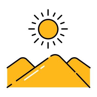 Çöl renk çizgisi ikonunun manzarası. Web sayfası için piktogram, mobil uygulama, tanıtım. UI UX GUI tasarım elemanı. Düzenlenebilir vuruş