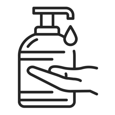 Antibakteriyel sabun ve el siyahı çizgi ikonu. Hijyen ürünleri. Web sayfası için piktogram, mobil uygulama, tanıtım. UI UX GUI tasarım elemanı. Düzenlenebilir
