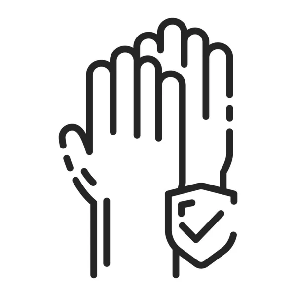 橡胶清洁手套黑线图标 防止污染的手部保护 移动应用 宣传用的象形文字 可编辑笔划 — 图库照片