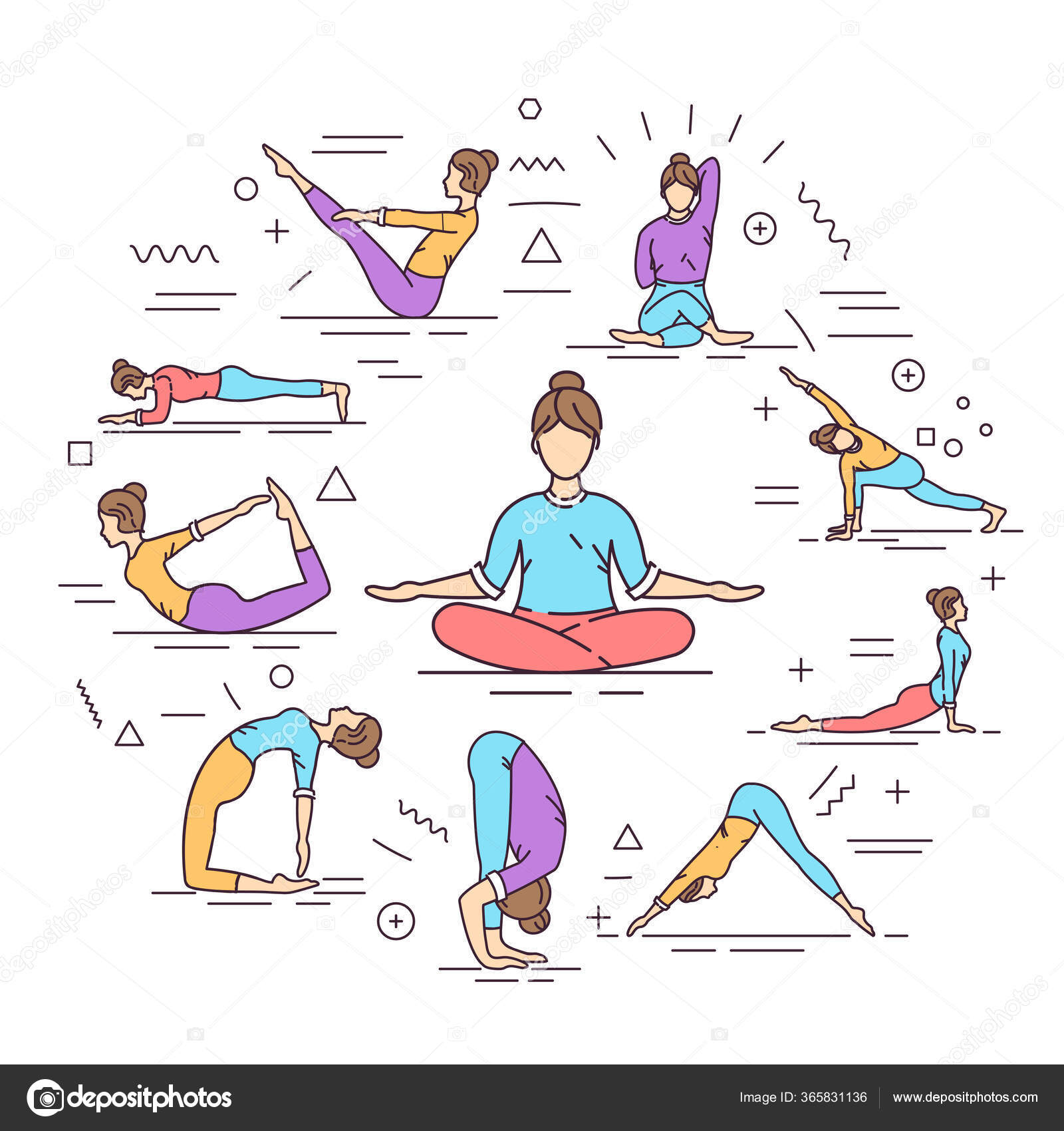 Yoga Pose Asana, Pose, Posture Vector Flat Outlines Stock Vector -  Illustration of pose, lifestyle: 105349596