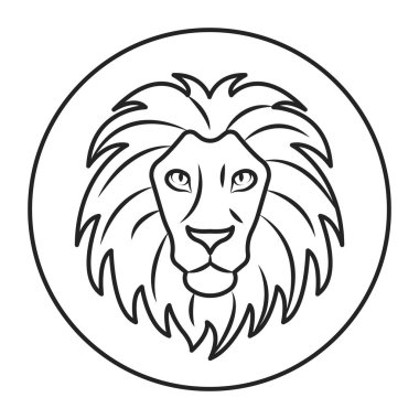 Aslan siyah çizgi ikonu. Zodiac burcu. Astroloji ve yıldız falı. Kehanetler ve insan karakteri. Element ateşi. Hükümdar Sun. UI UX GUI tasarım elemanı. Düzenlenebilir vuruş.