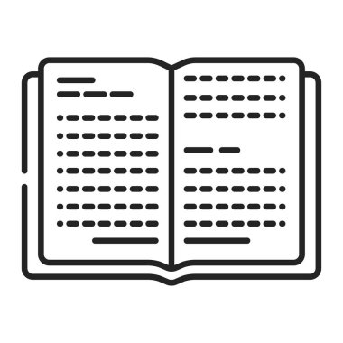 Açık kitap siyah çizgi simgesi. Genişletilmiş bir kitap, hemen okunabilir. Web sayfası için piktogram, mobil uygulama, tanıtım. UI UX GUI tasarım elemanı. Düzenlenebilir vuruş.