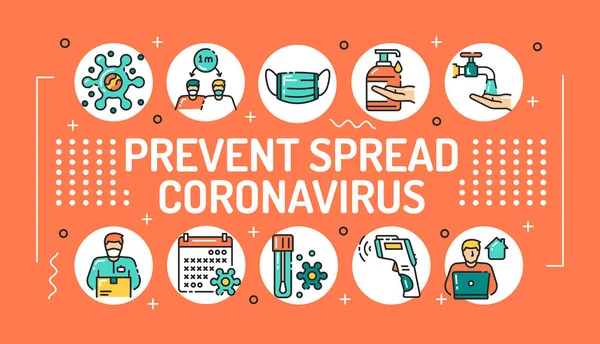 Prevent Spread Coronavirus Word Lettering Typography Adhere Hygiene Stay Home — Stock Vector