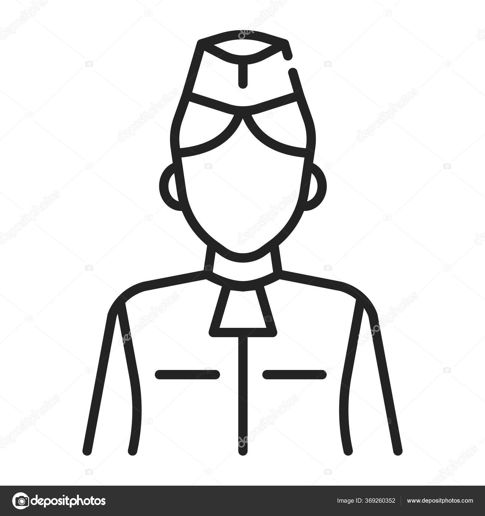 Значок Черной Линии Стюардессы Член Экипажа Нанятого Авиакомпаниями Борту  Коммерческих Векторное изображение ©ALX1618 369260352